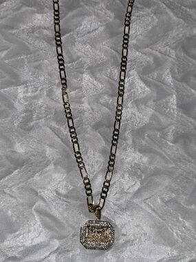 925 silver Gold-Tone Chain Necklace with Moissanite Pendant
